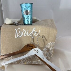 Bride Burlap Bag, Bride Towle Double-Walled Tumbler & Bride & Groom Hangars